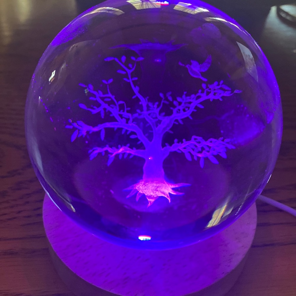 Huge! Glass sphere with colored light stand